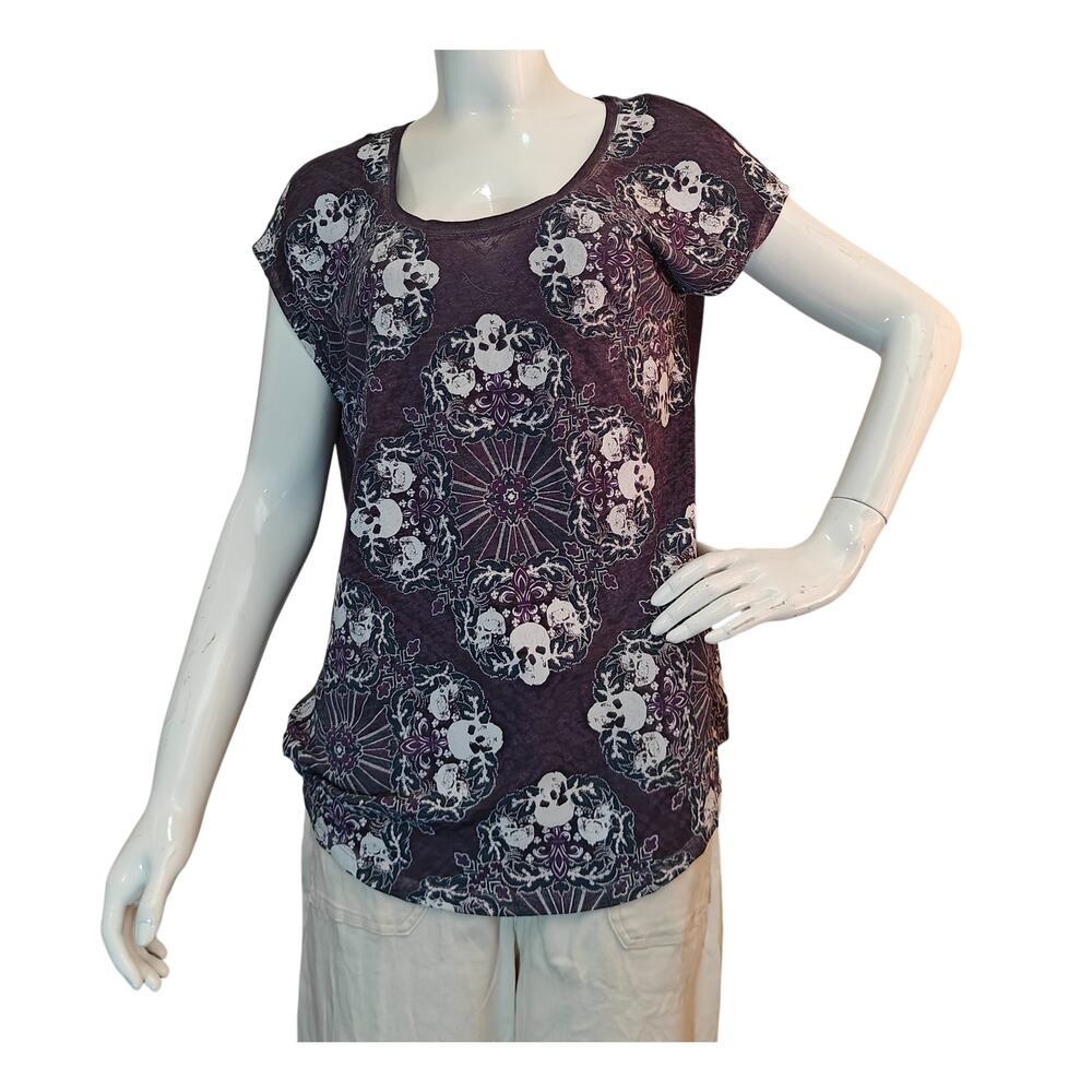 Rock & Republic Purple Skull Medallion Tee Top M